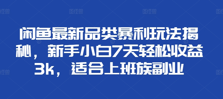 闲鱼最新品类暴利玩法揭秘，新手小白7天轻松赚3000+，适合上班族副业-百盟网