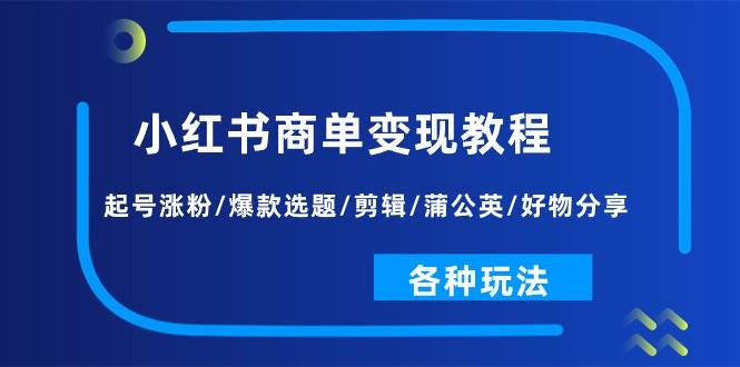 小红书商单变现教程：起号涨粉/爆款选题/剪辑/蒲公英/好物分享/各种玩法-百盟网