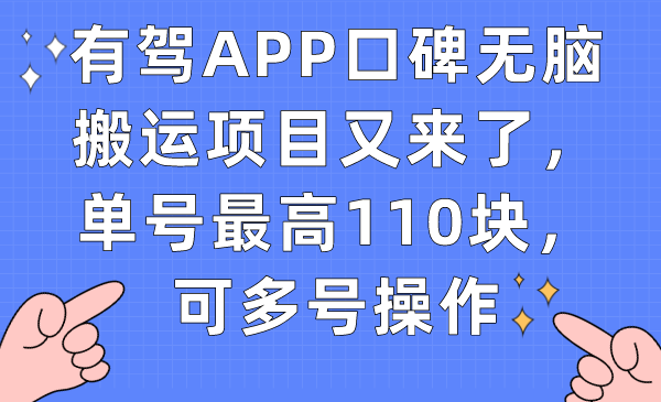 有驾APP口碑无脑搬运项目又来了，单号最高110块，可多号操作 - 趣酷猫