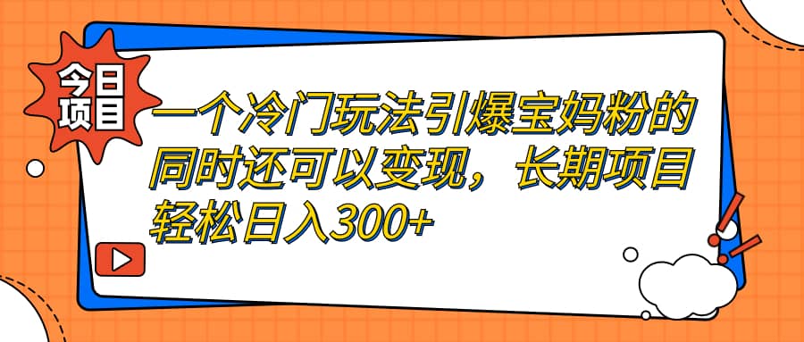 一个冷门玩法引爆宝妈粉的同时还可以变现，长期项目轻松日入300+ - 趣酷猫