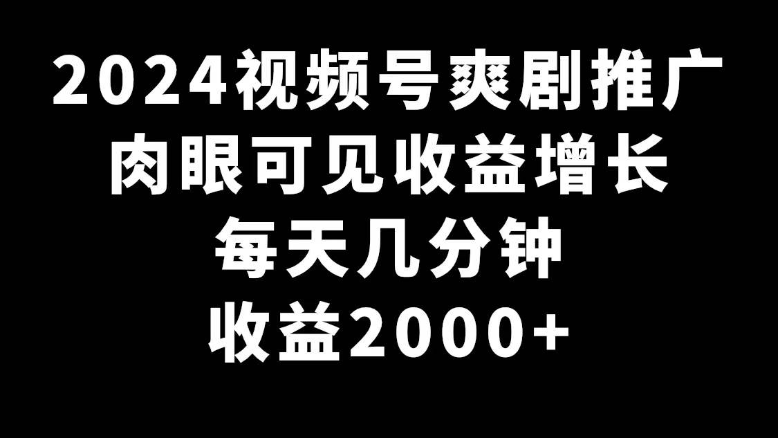 2024视频号爽剧推广，肉眼可见的收益增长，每天几分钟收益2000+ - 趣酷猫