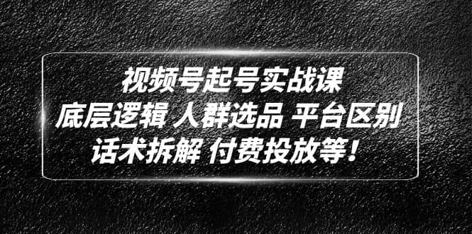 视频号起号实战课：底层逻辑 人群选品 平台区别 话术拆解 付费投放等 - 趣酷猫