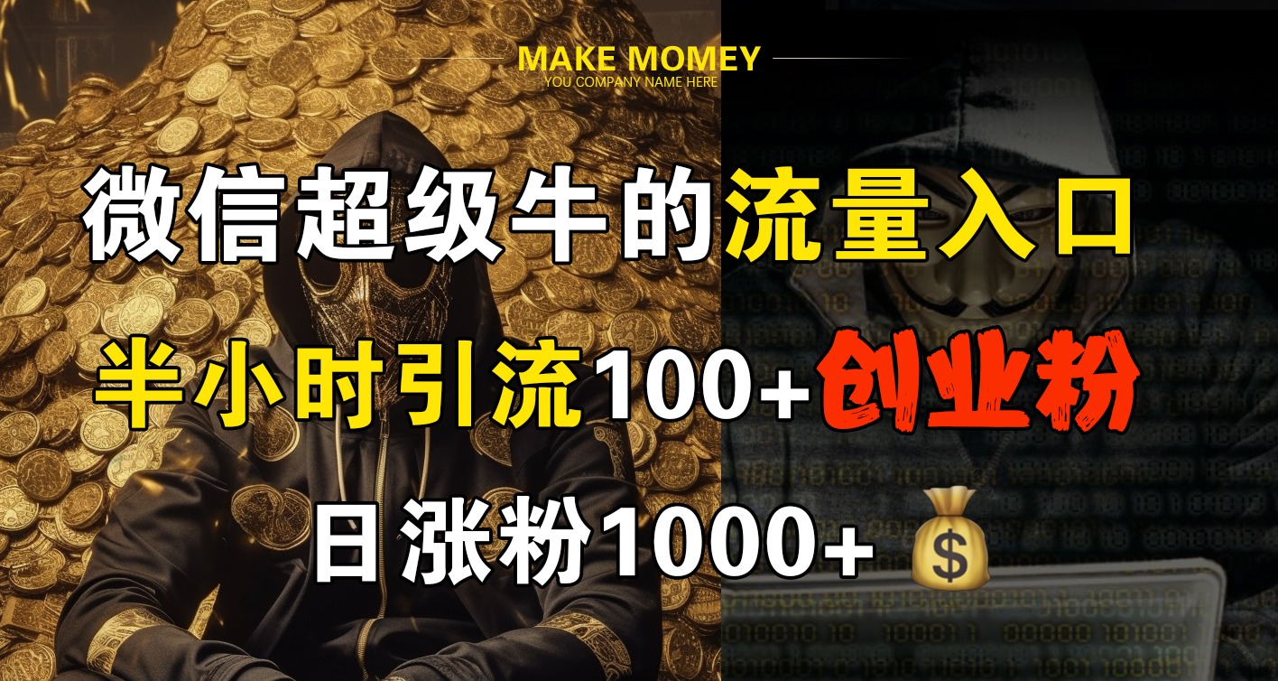 微信超级牛的流量入口，半小时引流100+创业粉，日涨粉1000+-百盟网