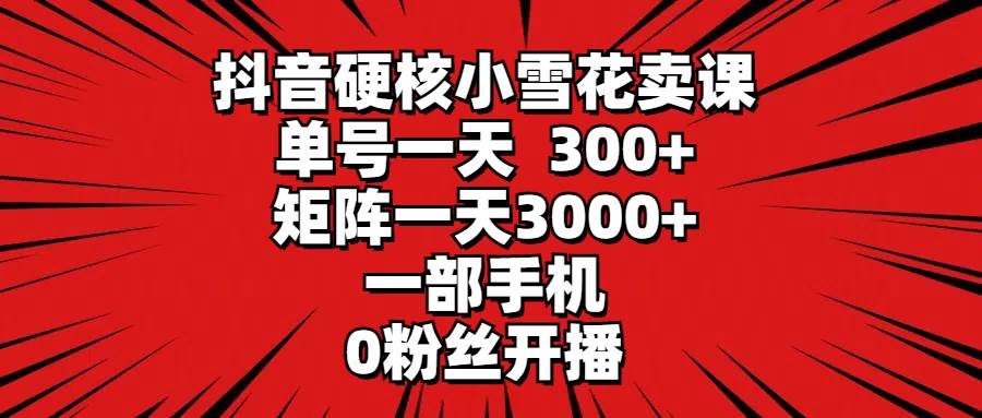 抖音硬核小雪花卖课，单号一天300+，矩阵一天3000+，一部手机0粉丝开播 - 趣酷猫