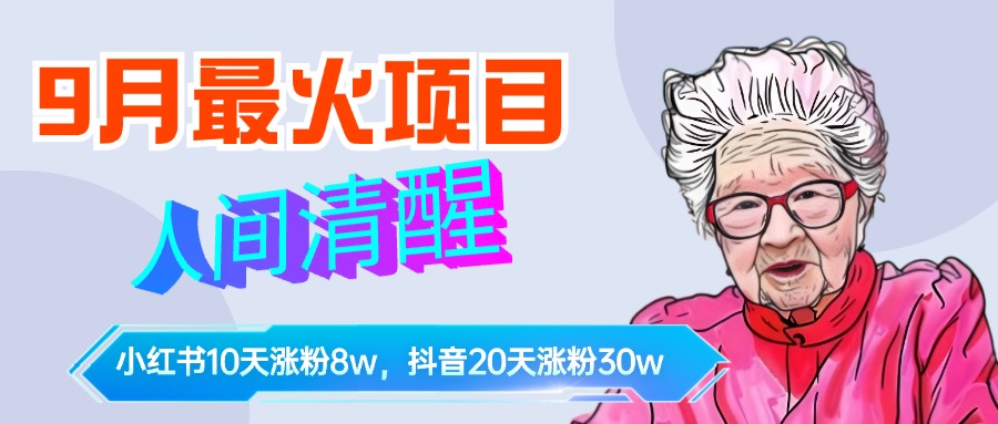 9月最火项目，人间清醒柒奶奶，10天小红薯涨粉8w+，单篇笔记报价1400.-百盟网