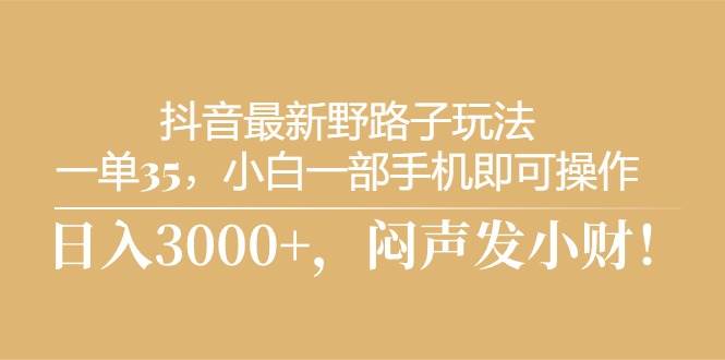 抖音最新野路子玩法，一单35，小白一部手机即可操作，，日入3000+，闷… - 趣酷猫