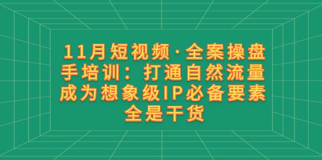 11月短视频·全案操盘手培训：打通自然流量 成为想象级IP必备要素 全是干货 - 趣酷猫