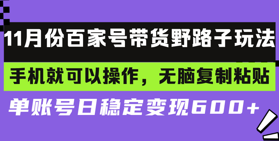 百家号带货野路子玩法 手机就可以操作，无脑复制粘贴 单账号日稳定变现…-百盟网