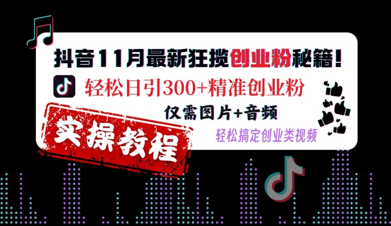 抖音11月最新狂揽创业粉秘籍，轻松日引300+精准创业粉，仅需图片+音频，轻松搞定创业类视频-百盟网